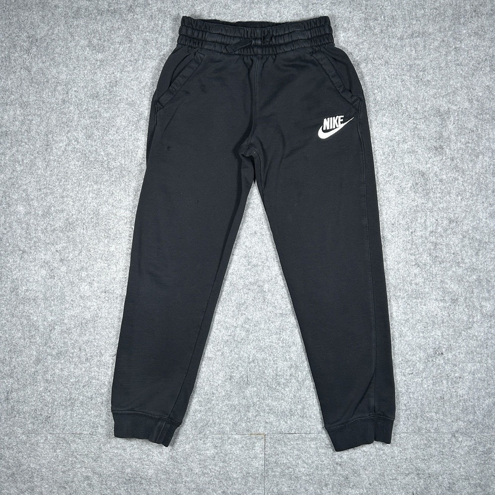 Nike Sweatpants Youth Size Medium Black White Logo Side Swoosh Fleece Lined